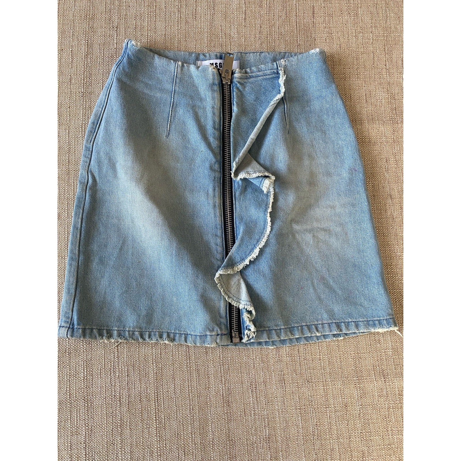 Msgm Milano Denim Ruffled Mini Skirt Zip Up Front It 40